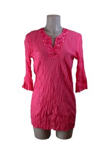 Moontide Short Beaded Kaftan - Cerise